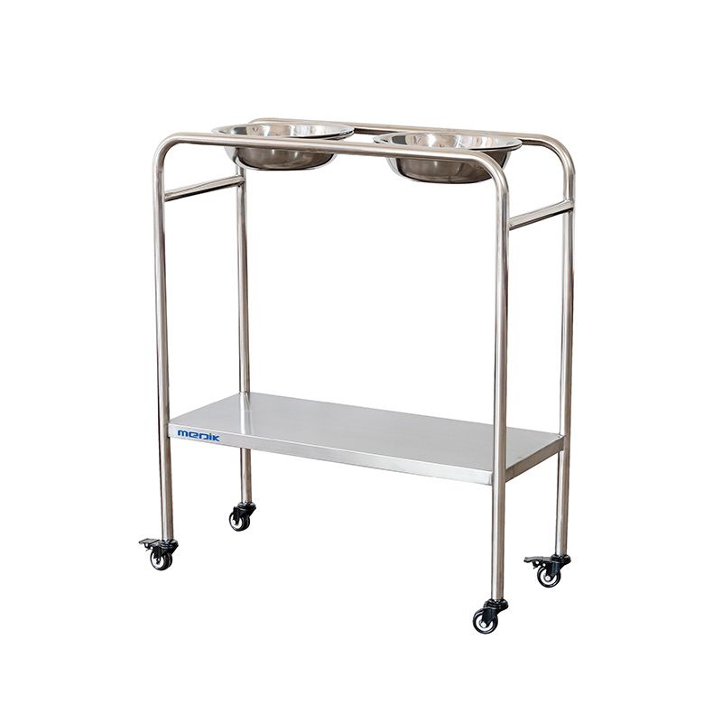 MK-S34B Stainless Steel Double Bowl Ring Stand with Lower Shelf